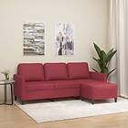 vidaXL 3-sitssoffa med fotpall vinröd 180 cm konstläder 3201125