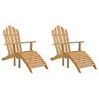 vidaXL Däckstolar med fotstöd 2 st massiv teak 3073203