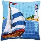 Broderikit Kuddfodral Korsstygn på målad duk Sailboat 40 x 40 cm Vervaco