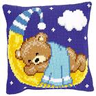 Broderikit Kuddfodral Korsstygn på målad duk Bear On The Moon Blue 40 x 40 cm Vervaco