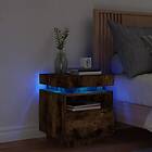 vidaXL Sängbord med LED-belysning rökfärgad ek 40x39x48,5 cm 836792