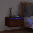 vidaXL Väggmonterat sängbord med LED ljusbrun ek 836838