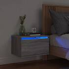 vidaXL Väggmonterat nattbord med LED-lampor grå sonoma 836836