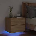 vidaXL Väggmonterat nattbord med LED-lampor sonoma-ek 836816