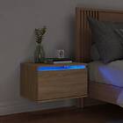 vidaXL Väggmonterat nattbord med LED-lampor sonoma-ek 836830