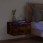 vidaXL Väggmonterat sängskåp med LED rökfärgad ek 836834