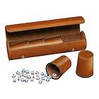 Set Synthetic leather dice cup of 5 with case incl. 25 dice, brown (7996)