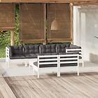 vidaXL Loungegrupp med dynor 8 delar vit massiv furu 3096449