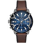 Diesel DZ4604 Griffed Brown Leather Strap Blue Dial Watch