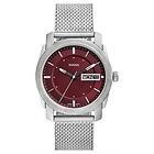 Fossil FS6014 Machine (42mm) Red Dial Stainless Steel Mesh Watch
