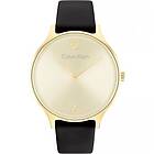 Calvin Klein 25200008 2H Gold Sunray Dial Bla Leather Watch