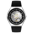 Swatch SS07S115 Skin Irony 42 Black Skeleton Black Leather Watch