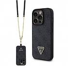 Guess PU 4G Strass Triangle Metal Logo Case Strap for iPhone 15 Pro