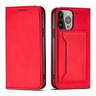 Hurtel Magnetkortfodral för iPhone 14 flip cover plånboksställ rött