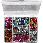 Silver Rhinestones i ask, runda, stjärnor, hjärtan, Dia. 6+7+9+10+11+12+14+16 mm, blå, rosa, , 300 st./ 1 förp.