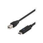 Deltaco USB typ C-kabel USB typ B till 24 pin USB-C 1 m