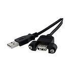 Black StarTech.com 1 ft Panel Mount USB Cable A to A F/M USB extension cable USB (M) to USB (F) USB 2,0 1 ft molded, thumbscrews USBPNLAFAM1