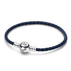 Pandora Round Clasp Blue Braided Leather armband 592790C01