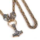 Lykka Viking Tors hammare ja Geri Freki guld-silver stålhalsband 60 cm