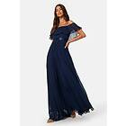 Goddiva Pleated Chiffon Off Shoulder Maxi Dress