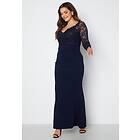 Goddiva Curve Long Sleeve Lace Trim Maxi Dress