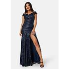 Goddiva Sequin Bardot Pleat Maxi With Split