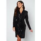 John Zack Sequin Long Sleeve Rouch Mini Dress