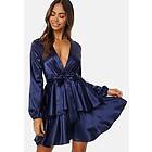 John Zack Satin Deep V Ruffle Skater Dress