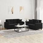 vidaXL Soffgrupp med kuddar 2 delar svart mikrofibertyg 3202329