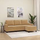 vidaXL 3-sitssoffa med fotpall brun 180 cm sammet 3201062