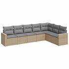 vidaXL Matgrupp för trädgården med dynor 7 delar beige konstrotting 3219039