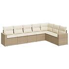 vidaXL Matgrupp för trädgården med dynor 7 delar beige konstrotting 3219038