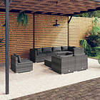 vidaXL Loungegrupp för trädgården m. dynor 9 delar konstrotting grå 3102621