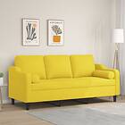 vidaXL 3-sits soffa med prydnadskuddar ljusgul 180 cm tyg 3200858