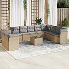 vidaXL Loungegrupp för trädgården m. dynor 11 delar beige konstrotting 3217869