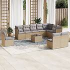 vidaXL Loungegrupp för trädgården m. dynor 11 delar beige konstrotting 3217809