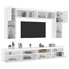 vidaXL Väggmonterade tv-skåp 8 delar med LEDs vit 3216764