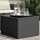 vidaXL Trädgårdsbord med glasskiva svart 55x55x37 cm konstrotting 365969