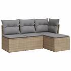 vidaXL Soffgrupp för trädgård med dynor 4 delar beige konstrotting 3249338