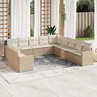 vidaXL Loungegrupp för trädgården m. dynor 11 delar beige konstrotting 3219178