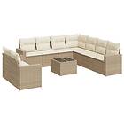 vidaXL Soffgrupp för trädgård med dynor 10 delar beige konstrotting 3219148