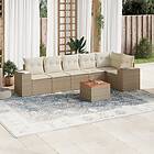 vidaXL Matgrupp för trädgården med dynor 7 delar beige konstrotting 3225456