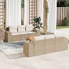 vidaXL Matgrupp för trädgården med dynor 7 delar beige konstrotting 3225337