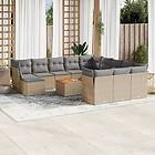 vidaXL Soffgrupp för trädgården med dynor 13 delar beige konstrotting 3223987
