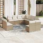 vidaXL Loungegrupp för trädgården m. dynor 11 delar beige konstrotting 3219118