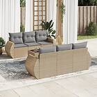 vidaXL Matgrupp för trädgården med dynor 7 delar beige konstrotting 3221108