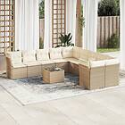 vidaXL Loungegrupp för trädgården m. dynor 11 delar beige konstrotting 3218248