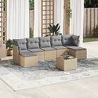 vidaXL Matgrupp för trädgården med dynor 8 delar beige konstrotting 3218039