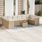 vidaXL Loungegrupp för trädgården m. dynor 11 delar beige konstrotting 3218208