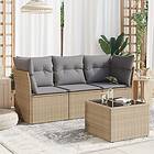 vidaXL Soffgrupp för trädgård med dynor 4 delar beige konstrotting 3217219